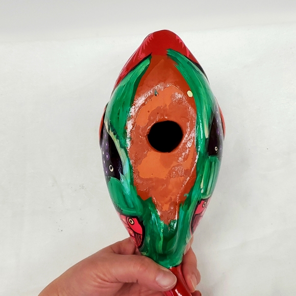 Vintage Talavera handmade and hand painted red ware fish art piece - Picture 8 of 10